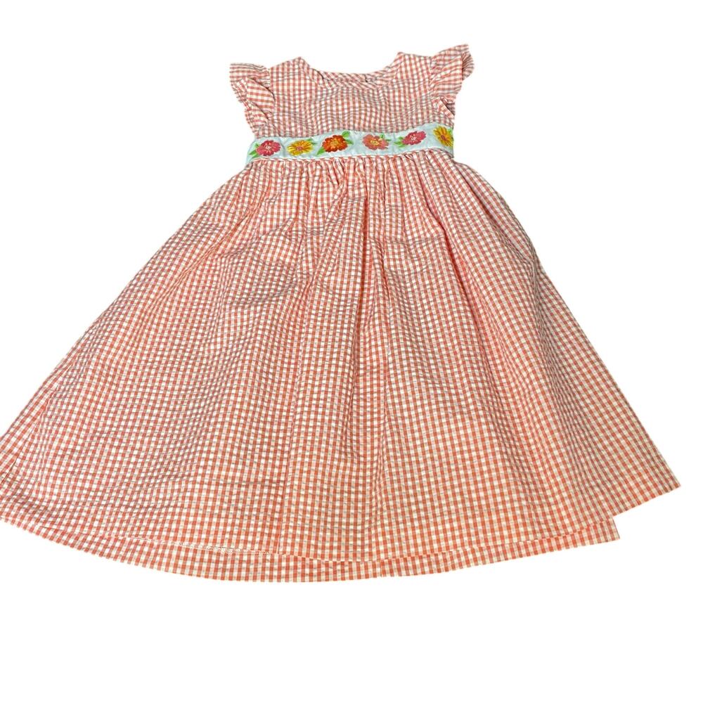 Marmellata pink gingham ruffle short‎ sleeve floral embroidered dress SIZE 3T